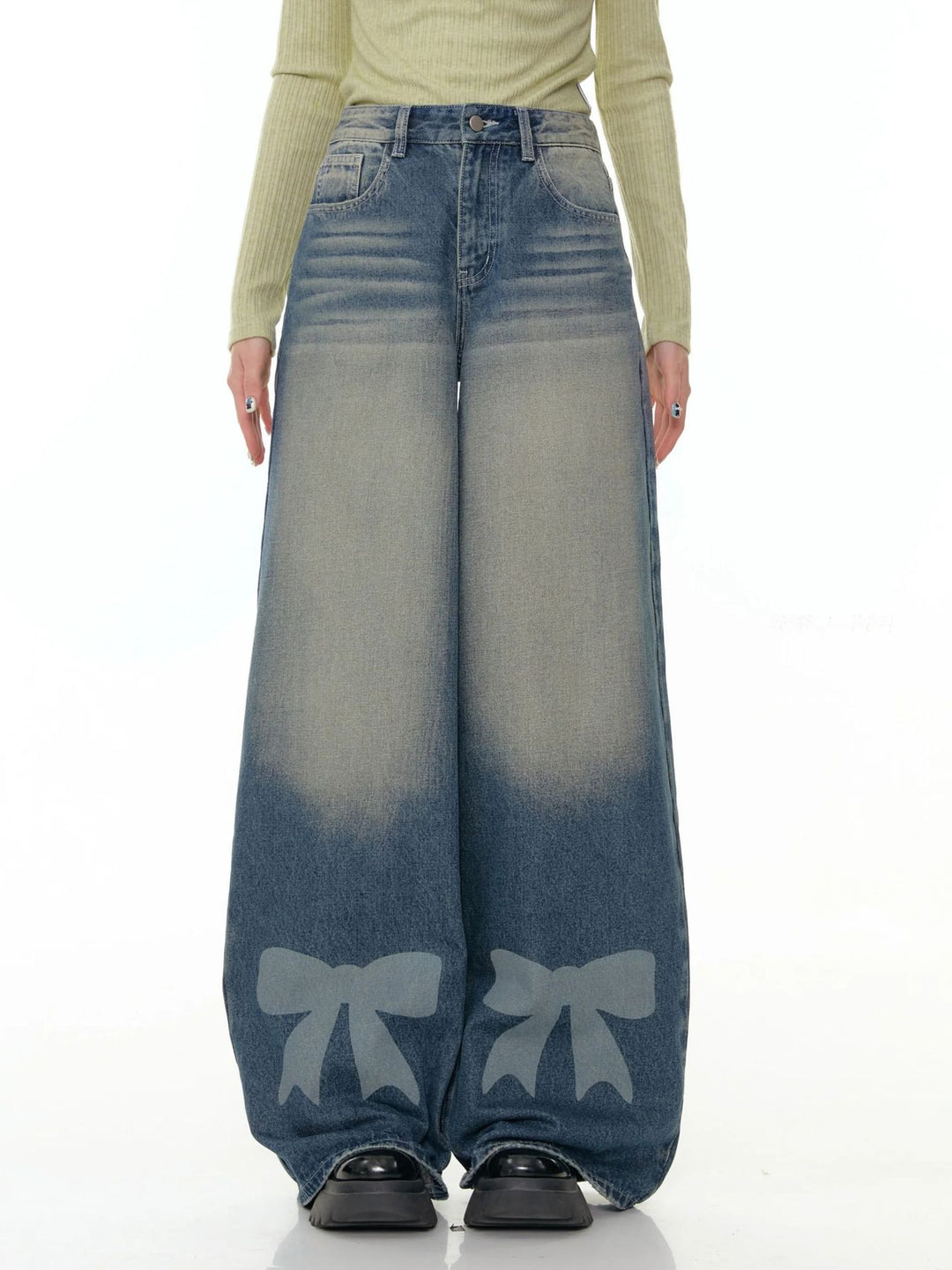 Damen Weite Denim-Hose mit aufregenden Schleifendetails Lisslune