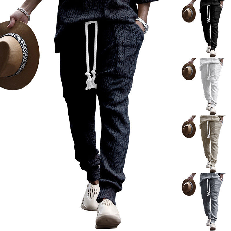 Men's chunky knit leisure suit with elastic waistband and side pockets Lisslune