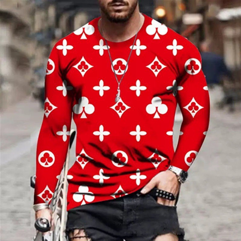 Men's long-sleeve shirt with creative design and colorful symbols Lisslune