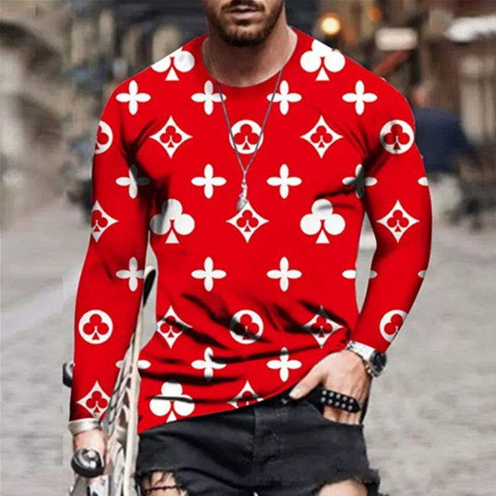Men's long-sleeve shirt with creative design and colorful symbols Lisslune