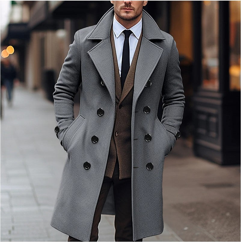 Men's elegant wool coat with double-breasted button placket and wide lapels Lisslune