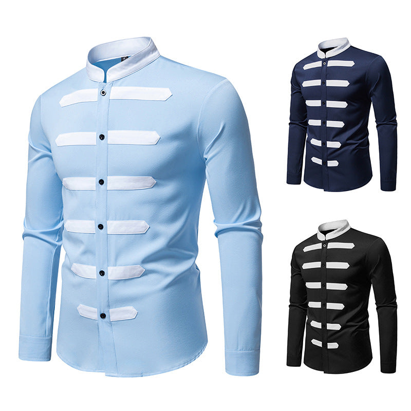 Men's Fashion Long Sleeve Shirt with Contrasting Inserts Lisslune