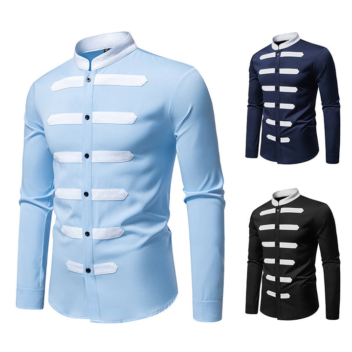 Men's Fashion Long Sleeve Shirt with Contrasting Inserts Lisslune