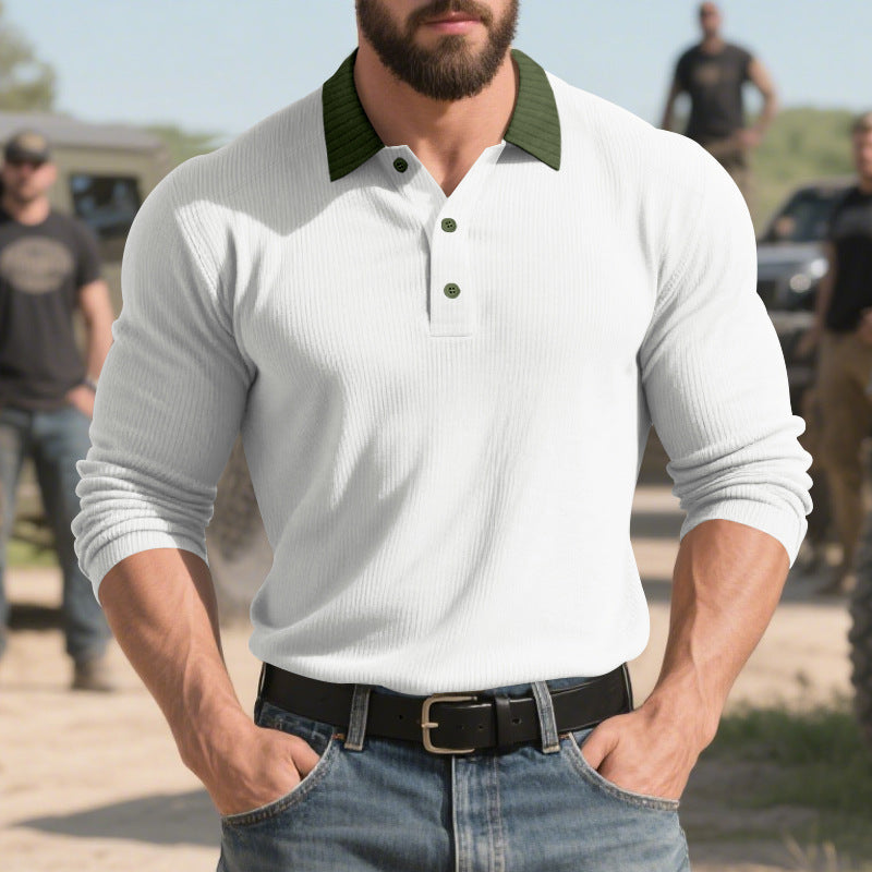 Men's long-sleeved polo shirt with textured design and classic collar Lisslune