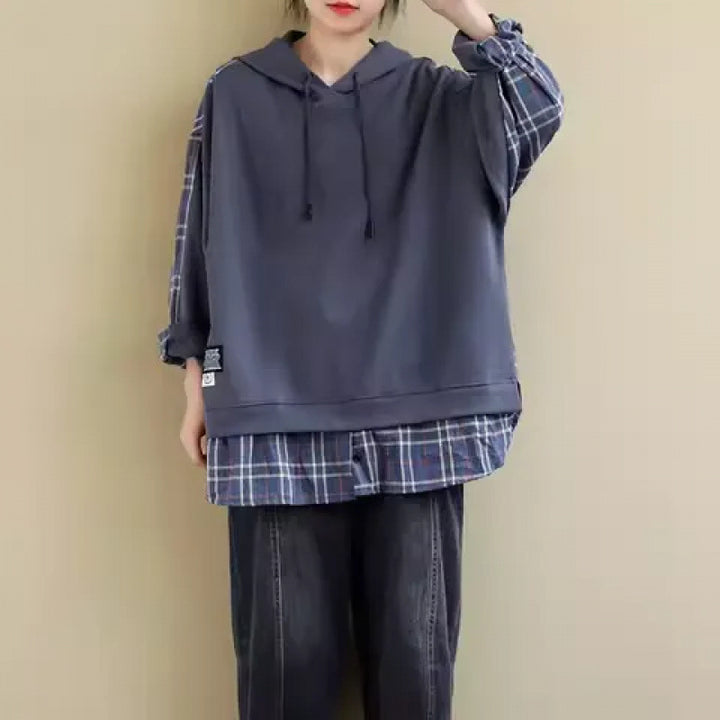 Women's hoodie with casual checkered appliqué and soft inner lining Lisslune