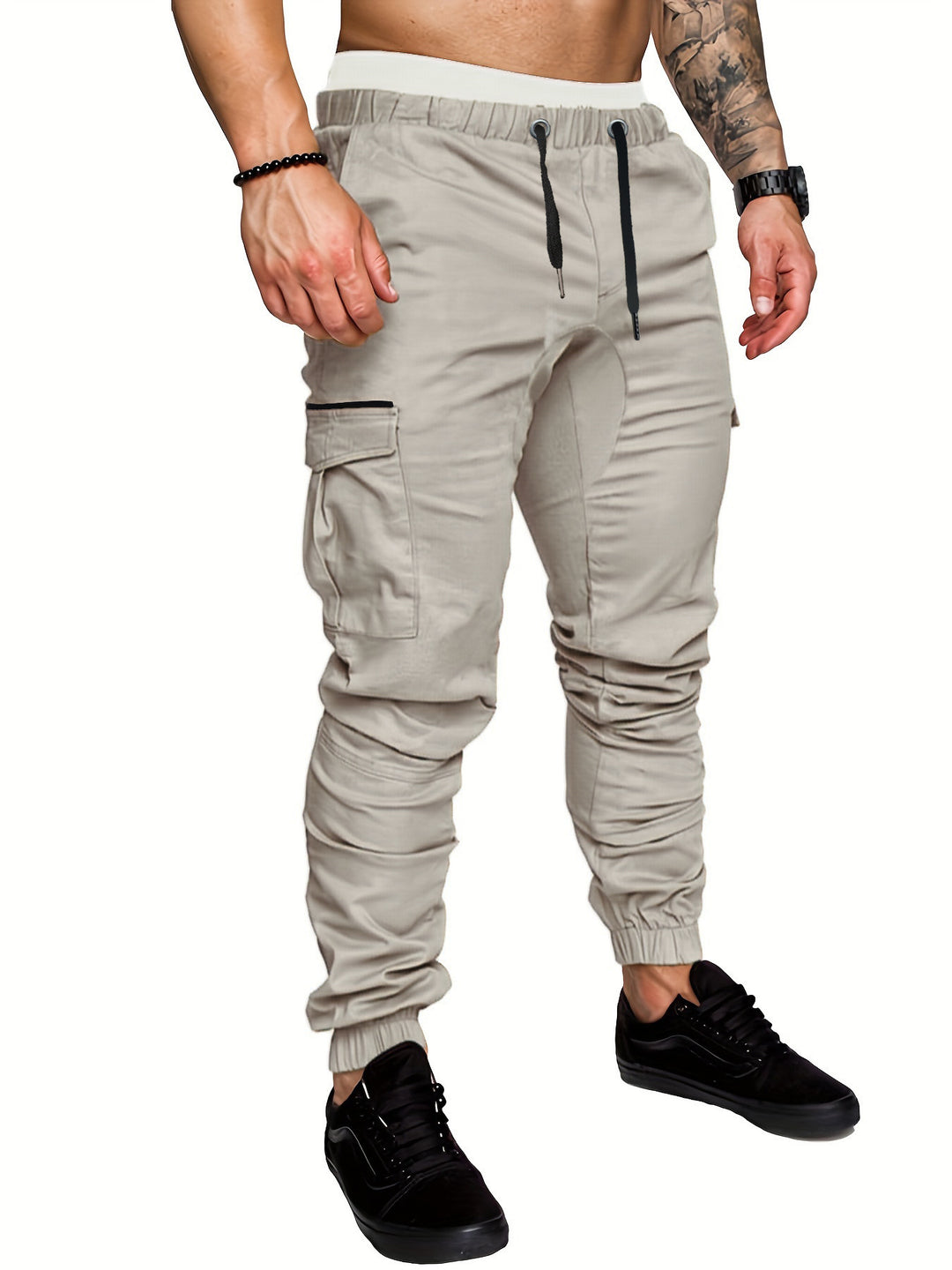 Men's Stylish Cargo Pants with Elastic Waistband and Practical Pockets Lisslune