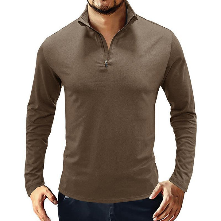 Men's Long Sleeve Shirt with Stand-Up Collar and Half Zipper Lisslune
