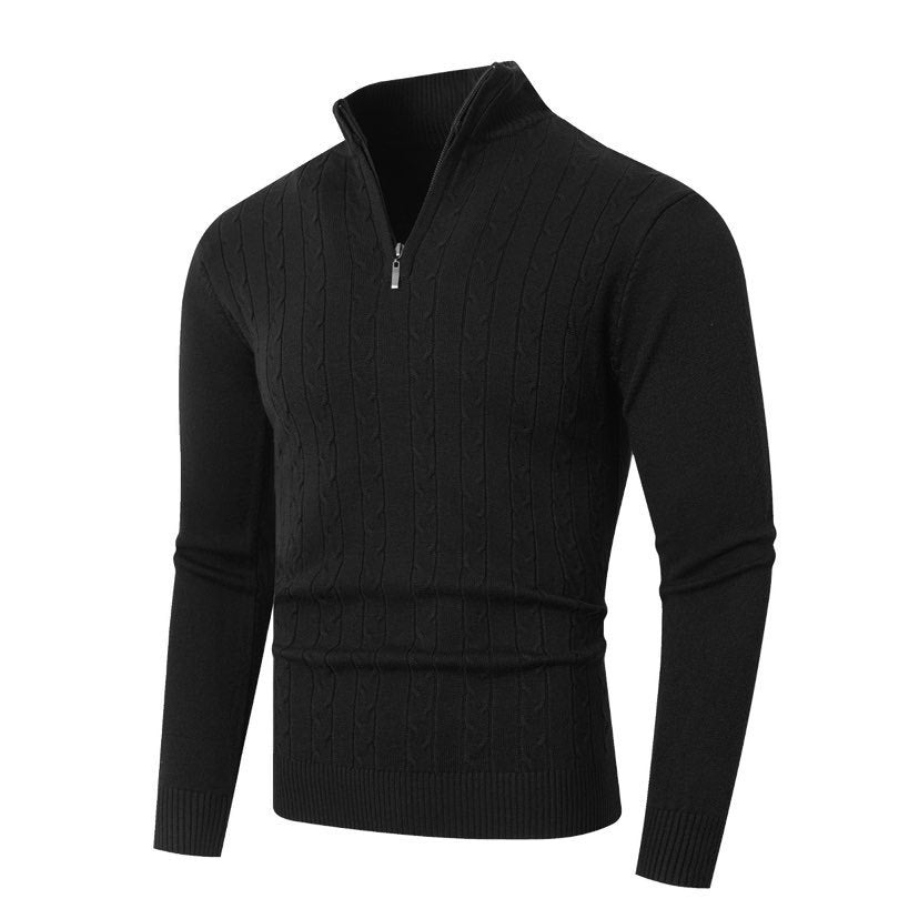 Men's knit sweater with modern cable pattern and high collar Lisslune