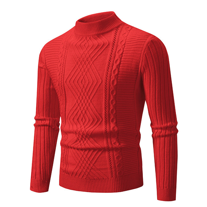 Men's turtleneck sweater made of high-quality cotton with structured cable pattern Lisslune