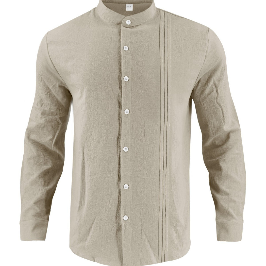 Men's fashionable long-sleeve shirt with textured surface and innovative stand-up collar Lisslune