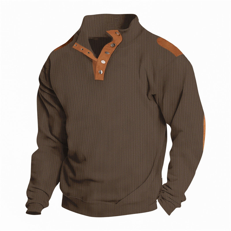 Men's casual sweater with stylish button placket and reinforced shoulders Lisslune