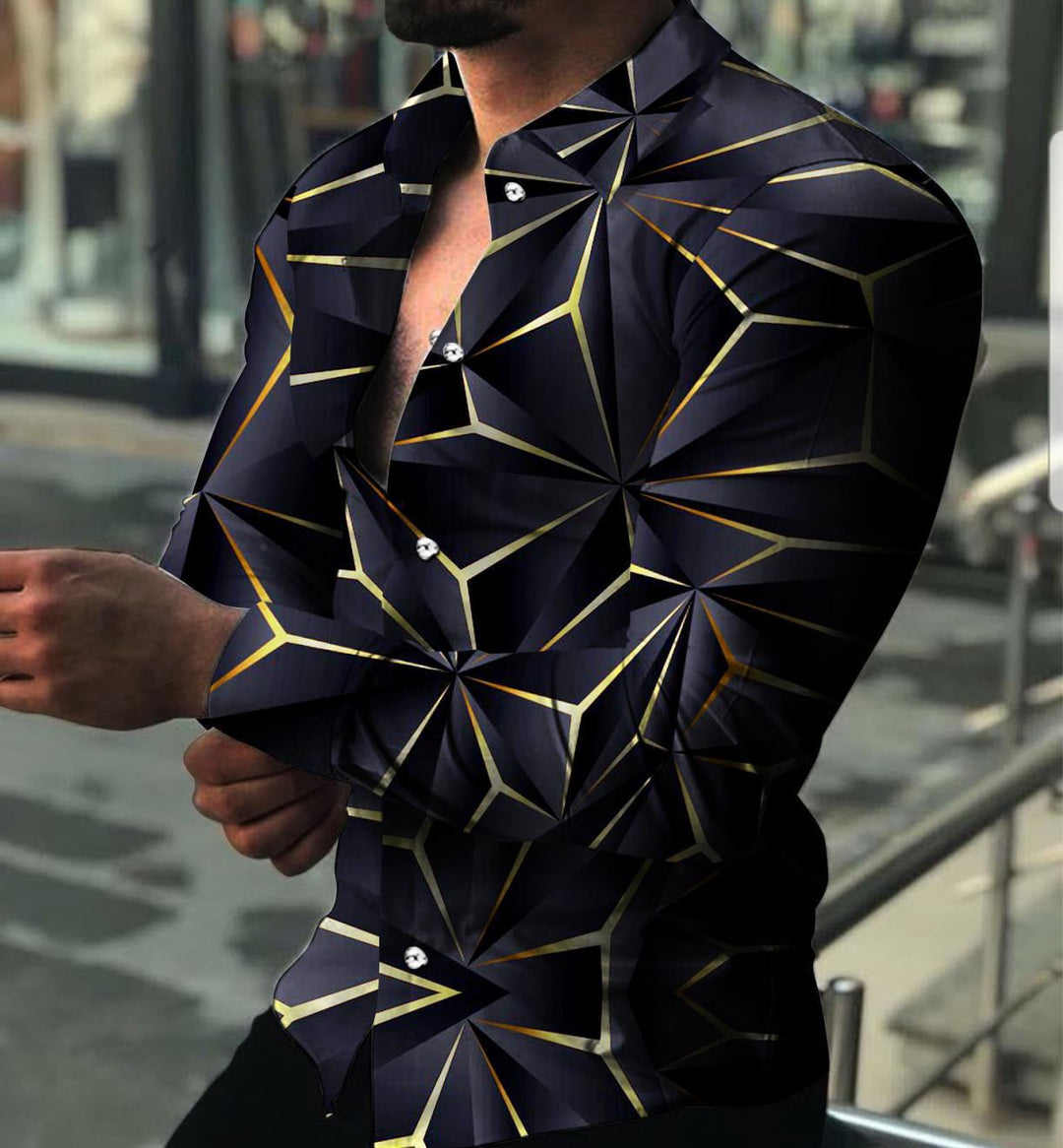 Men's Long Sleeve Shirt with Modern 3D Design and Textured Pattern Lisslune