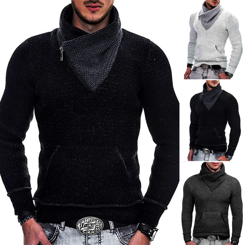 Men's Long Sleeve Hoodie with Asymmetric Zipper and Textured Knit Design Lisslune