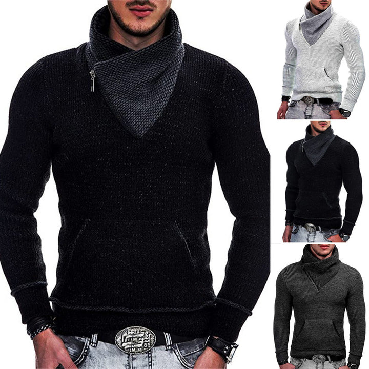 Men's Long Sleeve Hoodie with Asymmetric Zipper and Textured Knit Design Lisslune