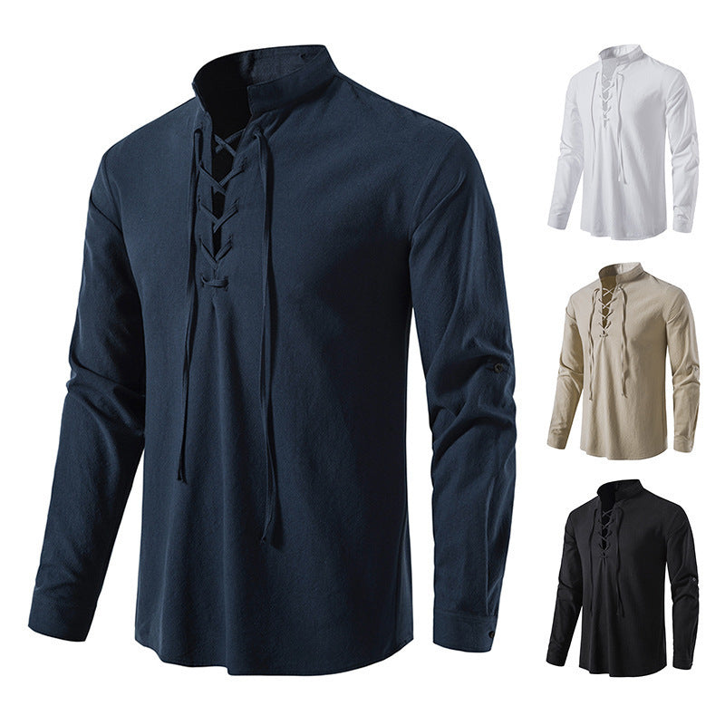 Men's long sleeve shirt with decorative lacing element Lisslune