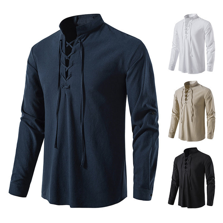 Men's long sleeve shirt with decorative lacing element Lisslune