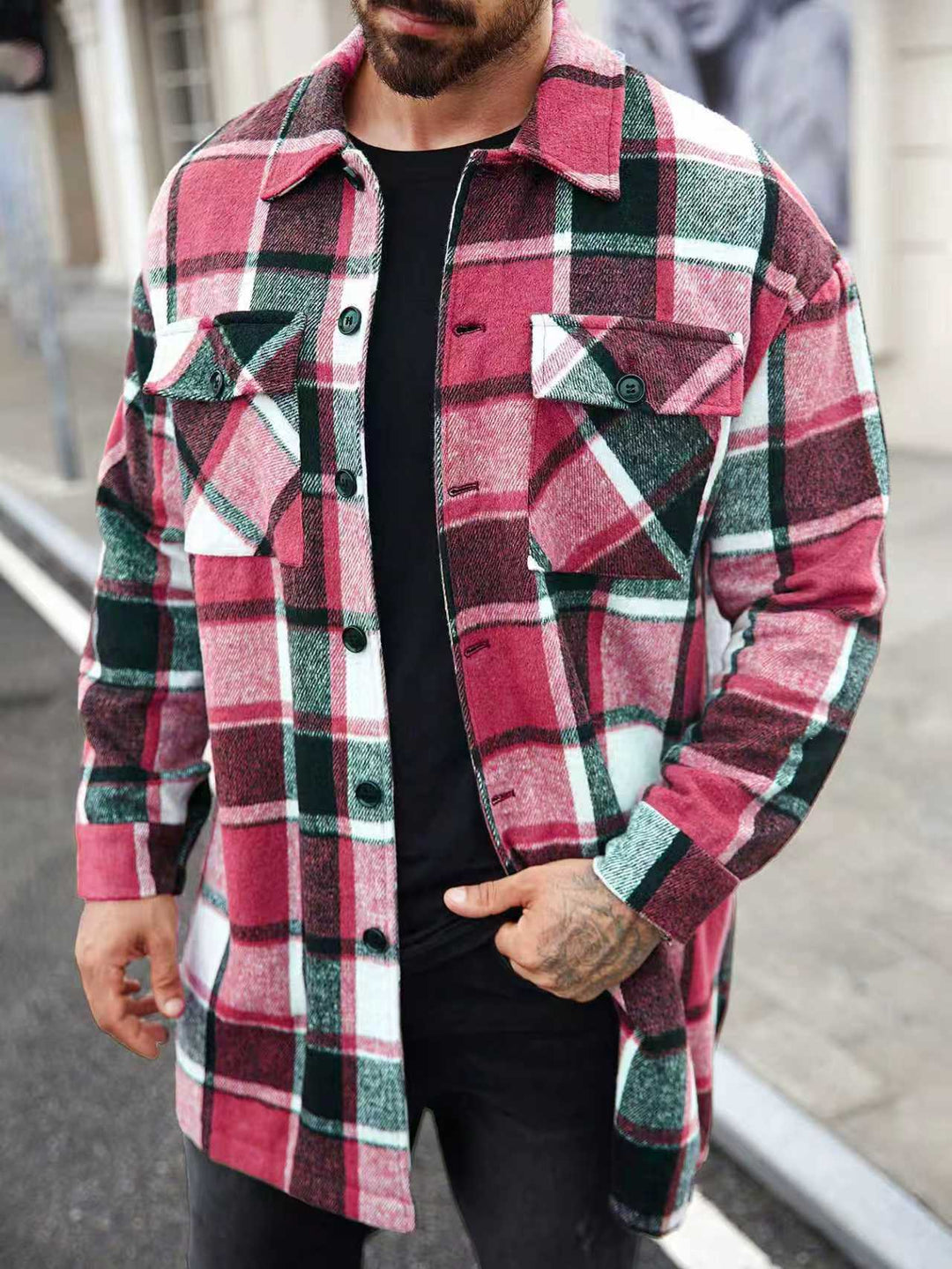 Men's flannel shirt jacket in checked design with practical pockets Lisslune