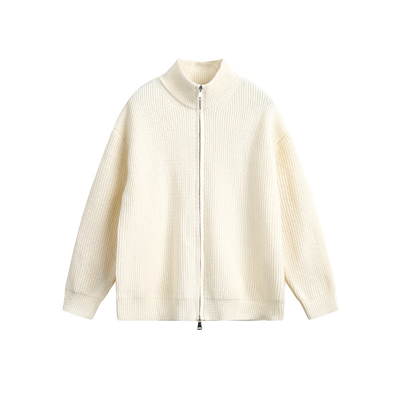 Men's chunky knit jacket with high collar and full zip Lisslune