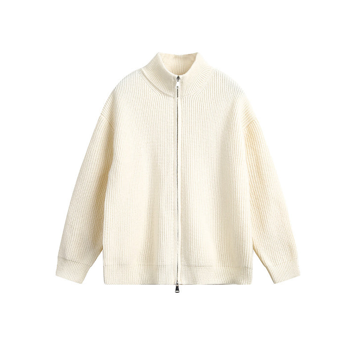 Men's chunky knit jacket with high collar and full zip Lisslune