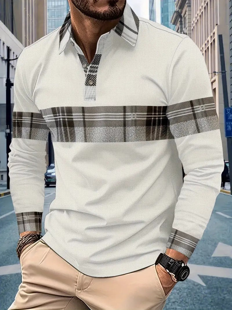 Men's long-sleeve shirt with modern check design and elegant details Lisslune