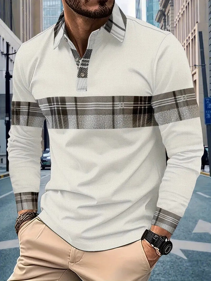 Men's long-sleeve shirt with modern check design and elegant details Lisslune