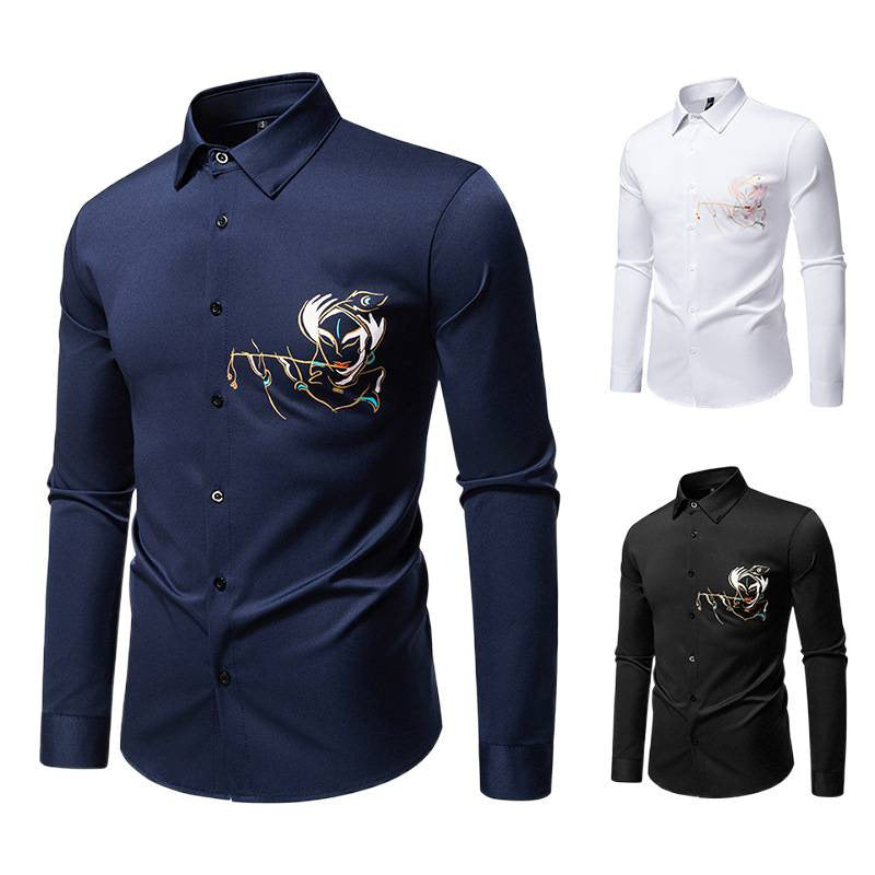Men's Elegant Long Sleeve Shirt with Creative Embroidery Lisslune