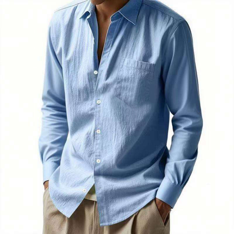 Men's Elegant Long Sleeve Shirt with Textured Upper Material and Practical Chest Pocket Lisslune
