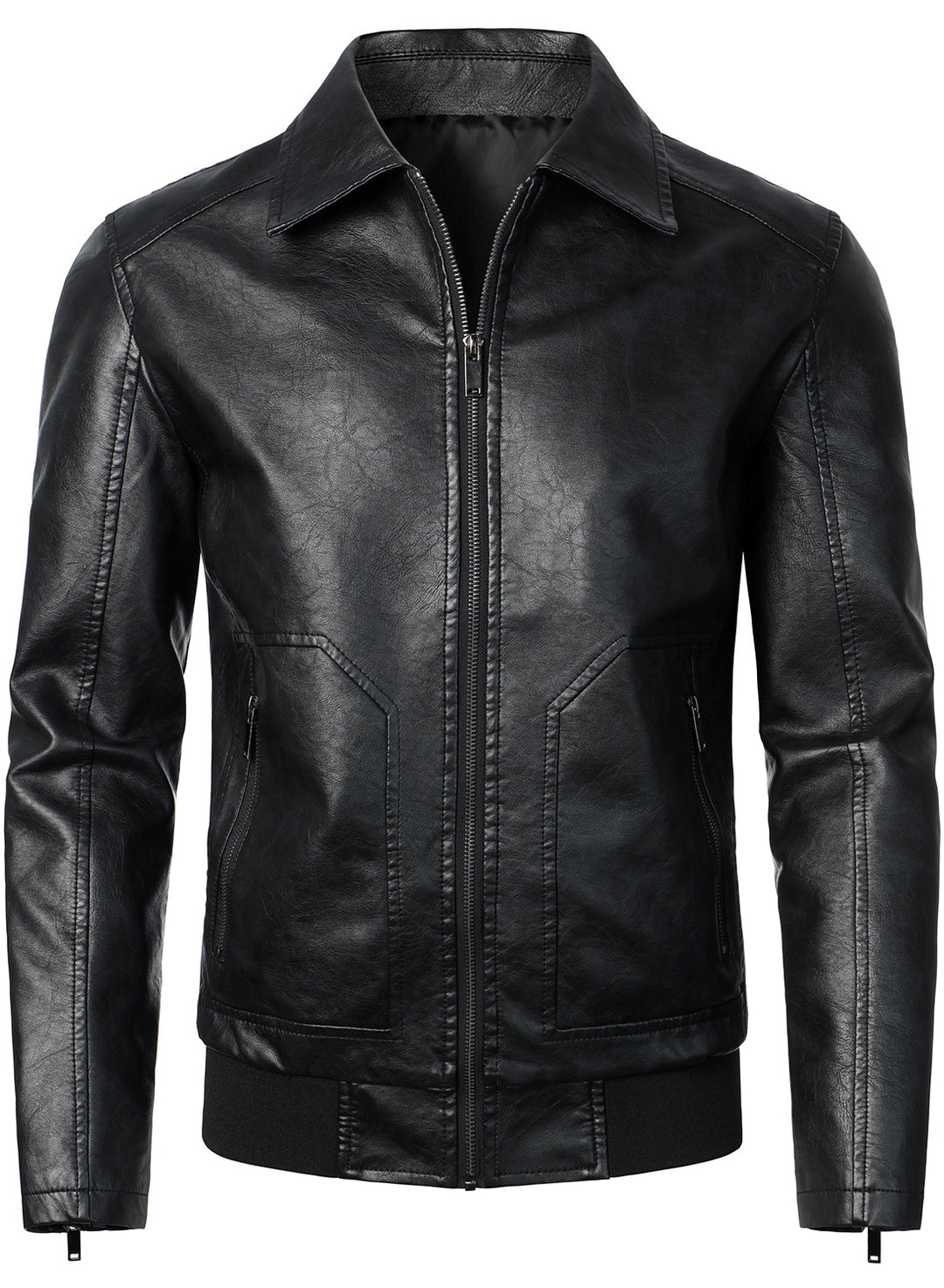 Men's Fashionable Leather Jacket with Sporty Cut and Practical Pockets Lisslune