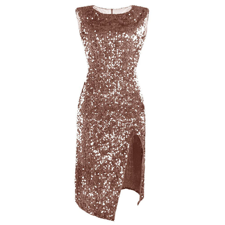 Women's Elegant Party Dress with Sparkling Sequin Trim and High Slit Lisslune