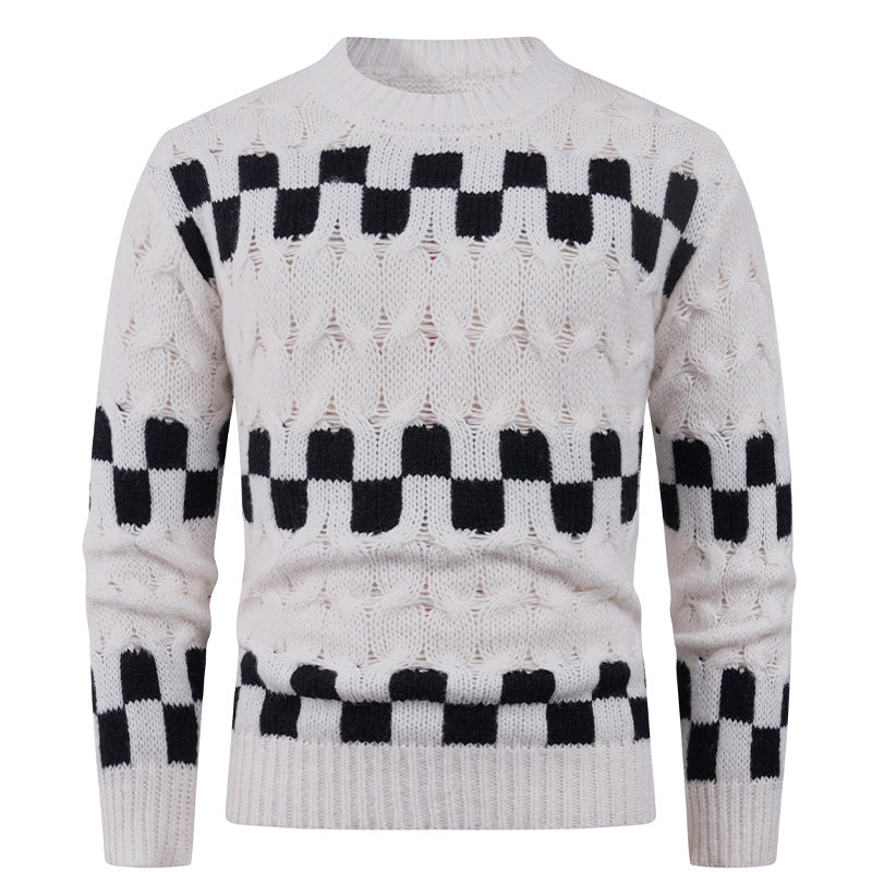Men's knit sweater with creative geometric patterns and high collar Lisslune