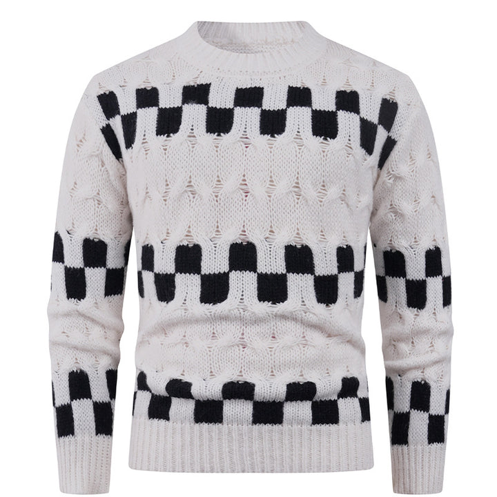 Men's knit sweater with creative geometric patterns and high collar Lisslune