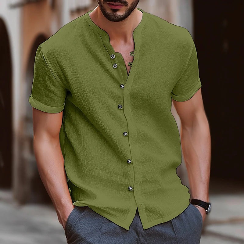 Men's Short Sleeve Shirt with Fashionable Henley Neck Lisslune