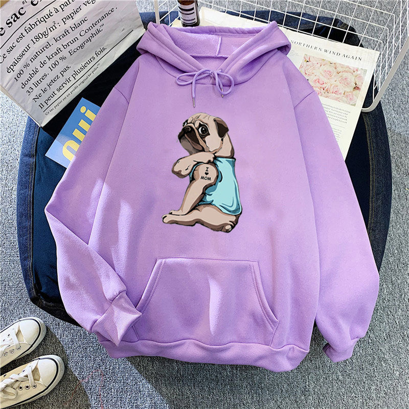 Women's hoodie with cute pug design Lisslune