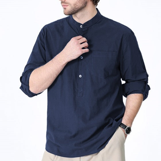 Men's long-sleeve shirt with stand-up collar and breast pocket Lisslune