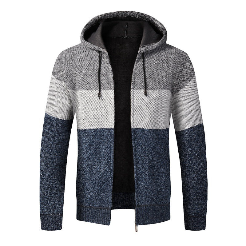 Men's Stylish Cardigan with Hood and Color Block Design Lisslune