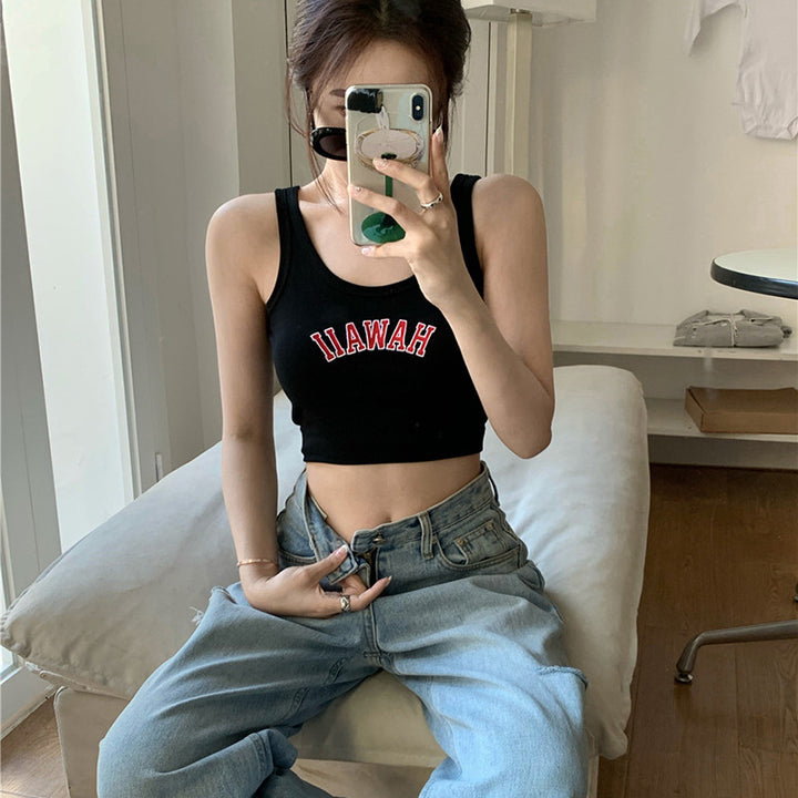 Women's Cropped Tank Top with creative lettering and comfortable fit