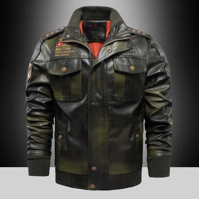 Men's Synthetic Leather Jacket with Military Design and Practical Pockets Lisslune