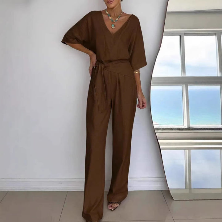 Women Elegant Jumpsuit with Tailored Cut and Wrap Belt Lisslune