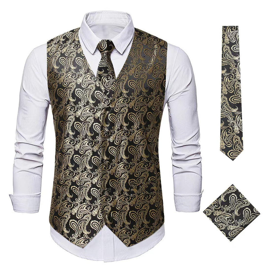 Men's elegant vest suit set with matching tie and pocket square Lisslune
