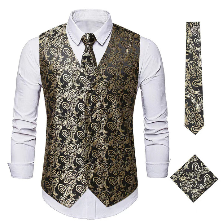 Men's elegant vest suit set with matching tie and pocket square Lisslune