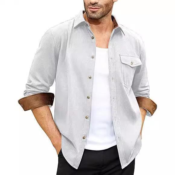 Men's long-sleeve shirt with high-quality flannel and practical breast pocket Lisslune