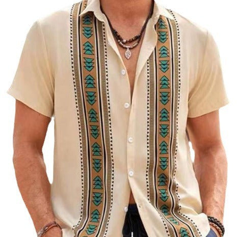 Men's short-sleeve shirt with ethnic pattern and high-quality cotton fabric Lisslune