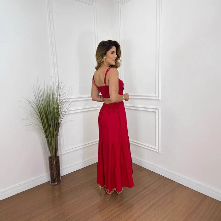 Women's maxi dress with tailored top and voluminous skirt Lune London