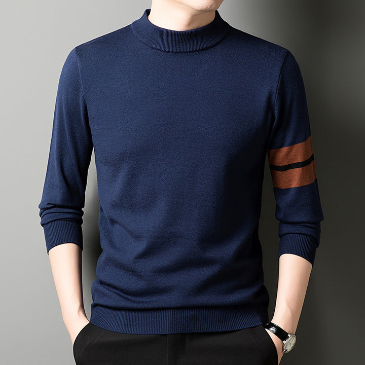Men's fine-knit sweater with a modern stand-up collar and sporty accents Lisslune