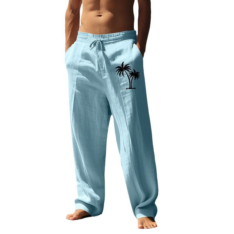 Men's leisure pants with breathable linen blend and elastic waistband Lisslune