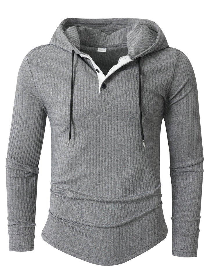 Men's Athletic Long Sleeve Hoodie with Textured Surface Lisslune