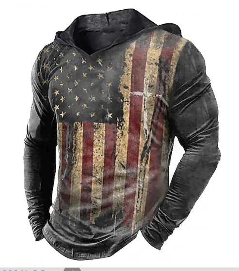 Men's long-sleeve shirt with vintage stripes and individual USA motif Lisslune