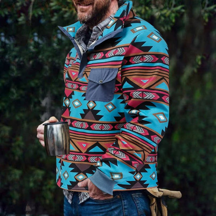Men's pullover jacket with colorful, geometric design and practical chest pocket Lisslune