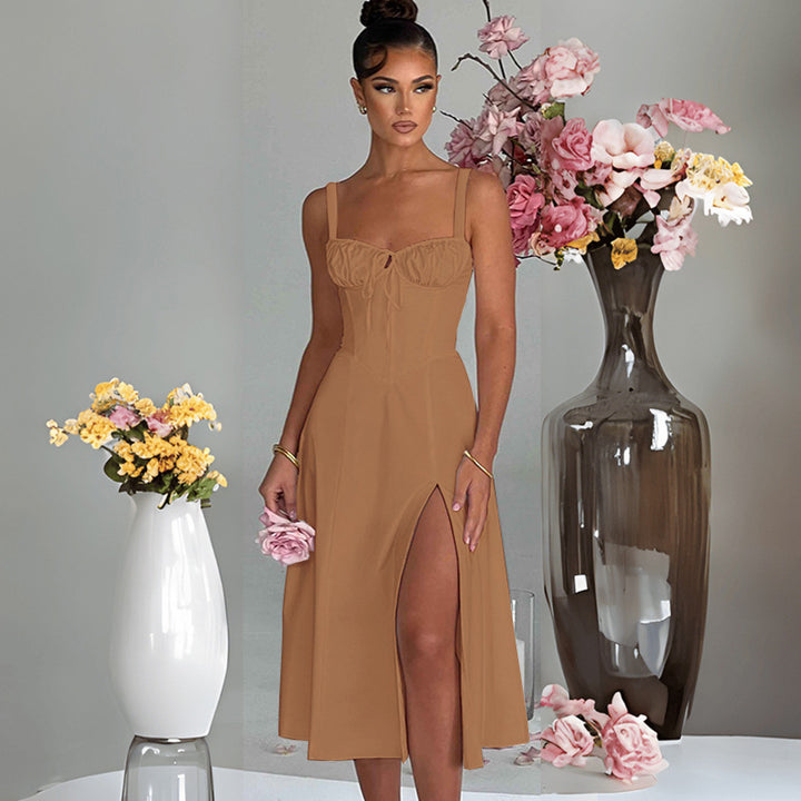 Women's elegant A-line dress with charming ruffle details