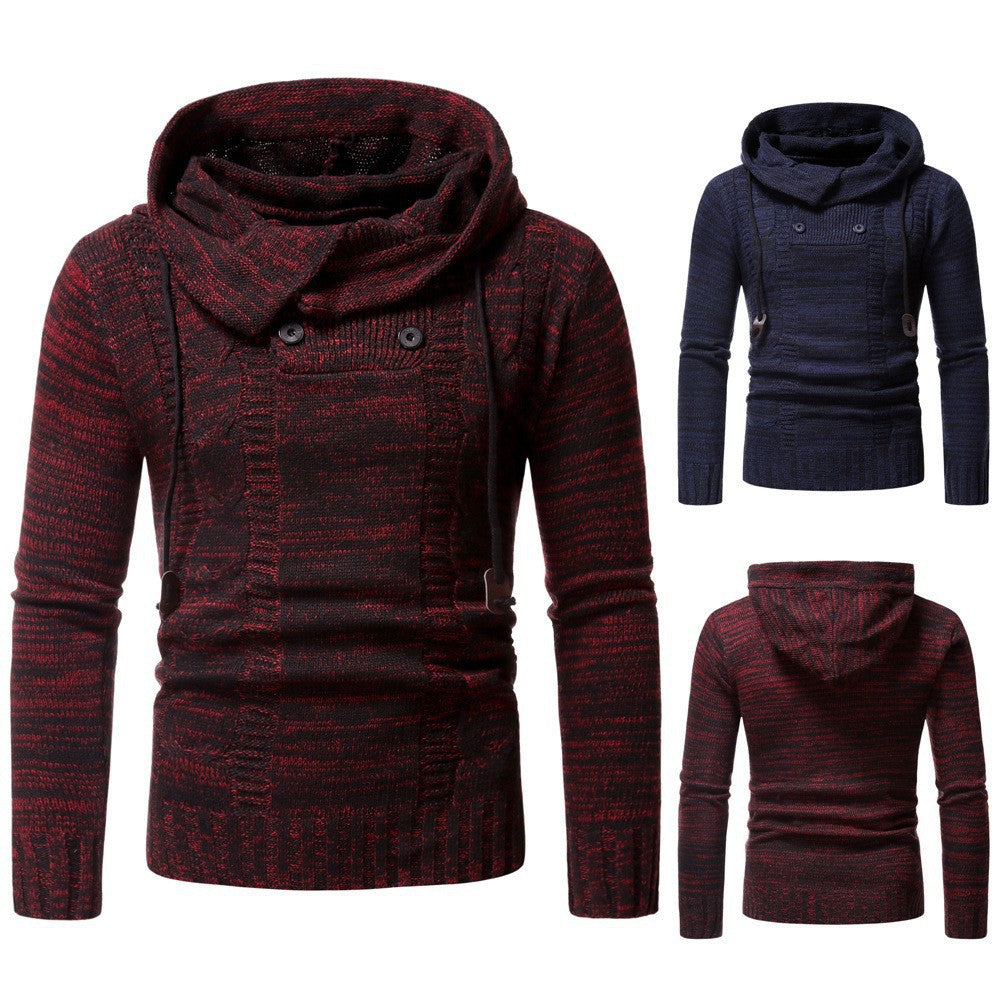 Men's stylish knitted sweater with cozy hood collar and decorative button details Lisslune